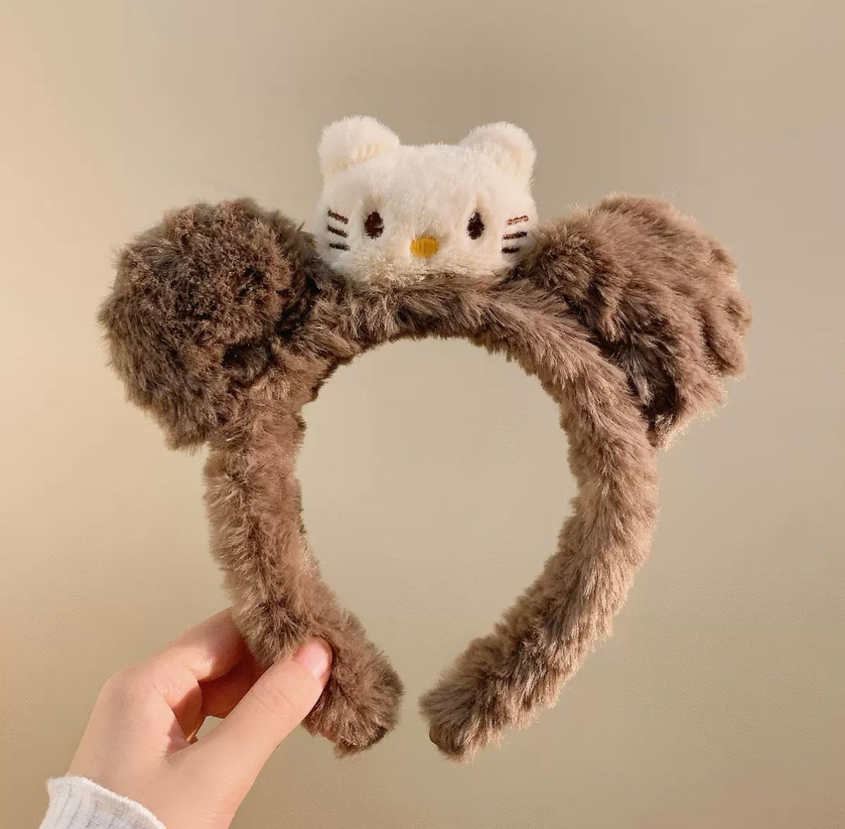 Cute Kitty Plush Headband – Kawaii Cat Ear Hair Accessory for Kids & Adults | Soft Brown Animal Headband for Party & Photos