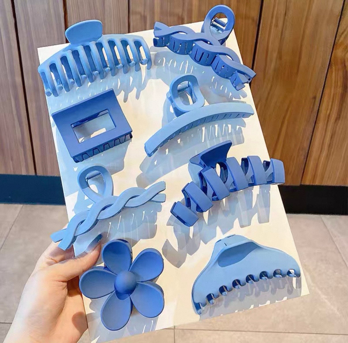 Blue Matte Hair Claw Clip Set – Large & Medium Trendy Hair Clips for Women