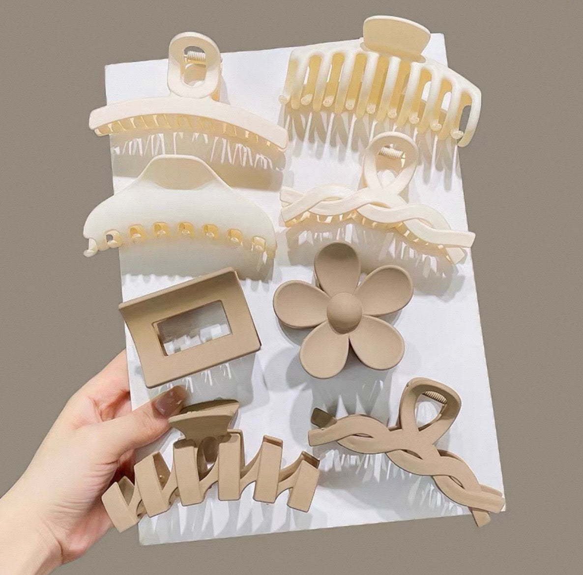 Beige Neutral Hair Claw Clip Set – Minimalist Aesthetic Hair Accessories
