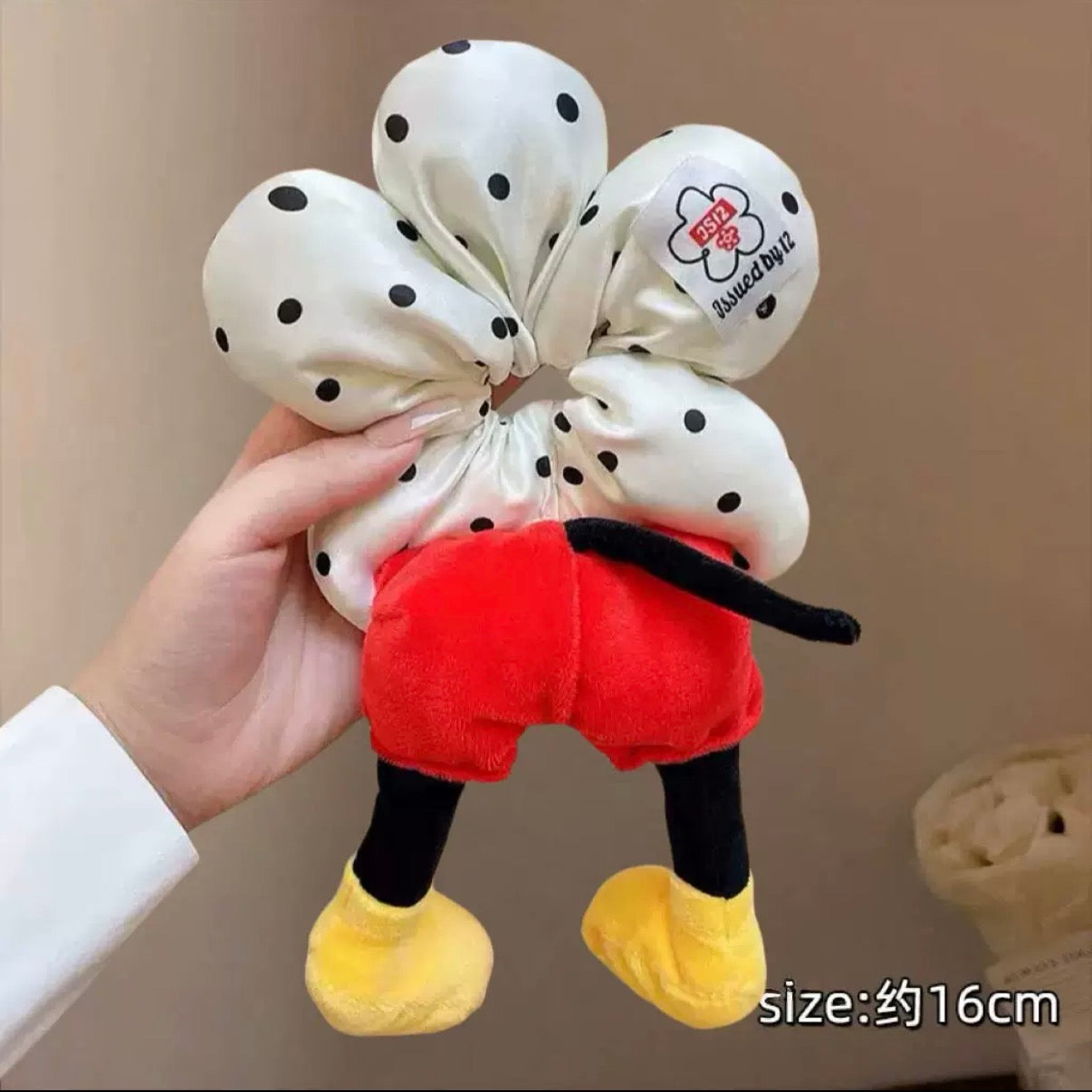 Cute Cartoon Plush Scrunchie – Polka Dot Satin Hair Tie with Soft Legs for Kids & Adults