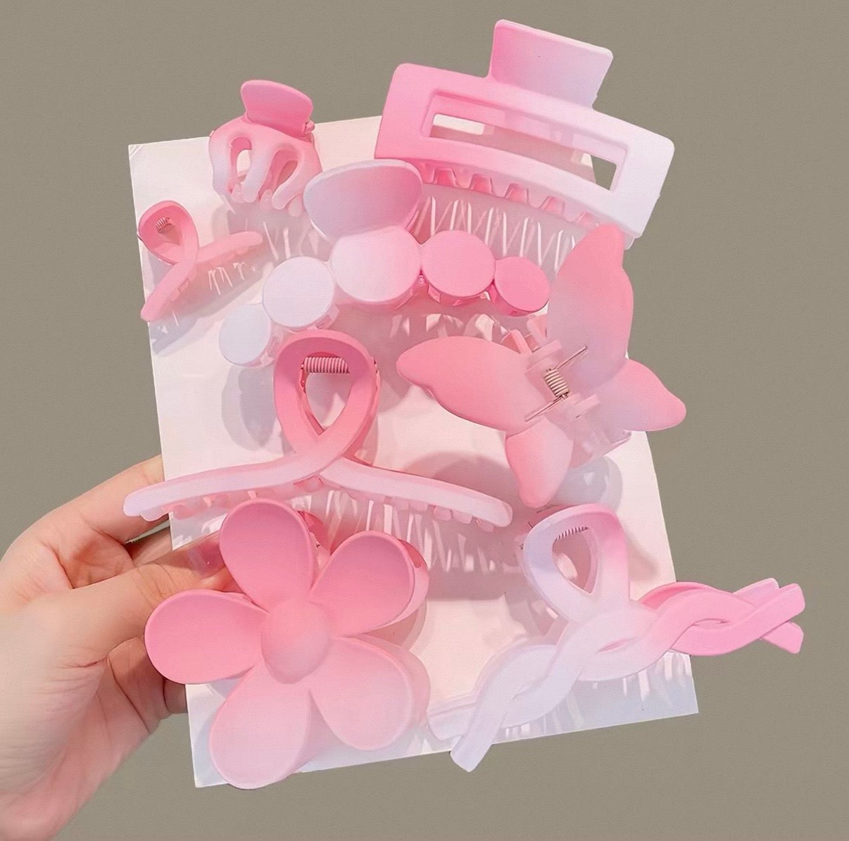 Pink Aesthetic Hair Claw Clip Set – Cute Flower & Butterfly Design