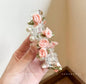 Pearl & Rose Spiral Hair Wrap – Elegant Floral Braid & Ponytail Cuff