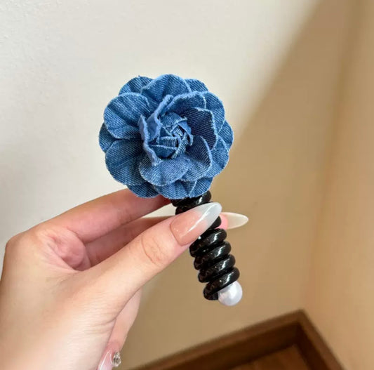 Blue Rose Spiral Hair Wrap – Elegant Floral Ponytail & Braid Accessory