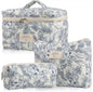 Soft Blue Vintage Floral Cosmetic Bag Set – 3 Piece Vanity