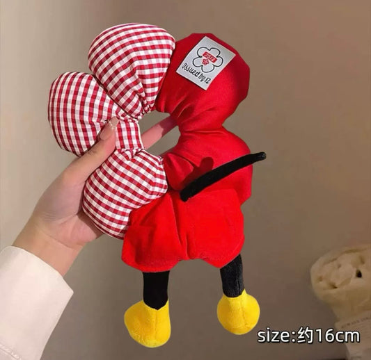 Cute Cartoon Plush Hair Scrunchie – Red Outfit Character Ponytail Holder for Girls & Women