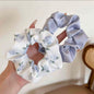 Blue Floral & Pastel Satin Scrunchie Set – Soft Aesthetic Hair Ties