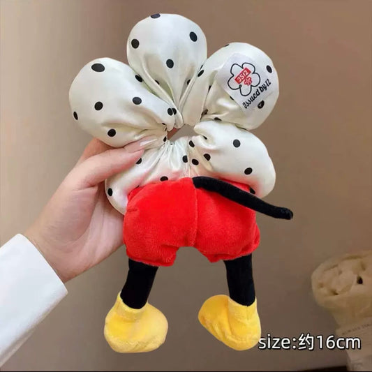 Cute Cartoon Plush Scrunchie – Polka Dot Satin Hair Tie with Soft Legs for Kids & Adults