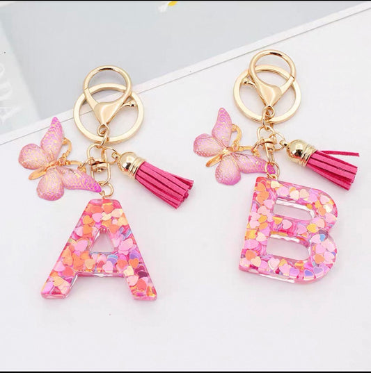 Pink Marble Initial Keychain – Personalized Letter Charm