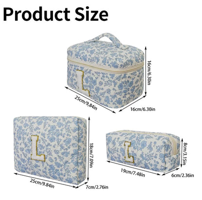 Classic Blue Botanical Cosmetic Bag Set – Quilted Organizer