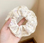 Lavender Floral Scrunchie with Lace Trim – Romantic Vintage Hair Tie